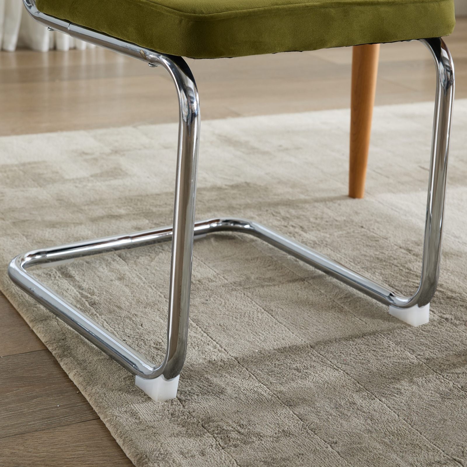 Mid Century Modern Dining Chairs Set of 2, Velvet Accent Chairs with Natural Cane Back & Stainless Chrome Base, Famous Breuer Designed Chairs, Upholstered Rattan Kitchen Chairs,Olive-Green
