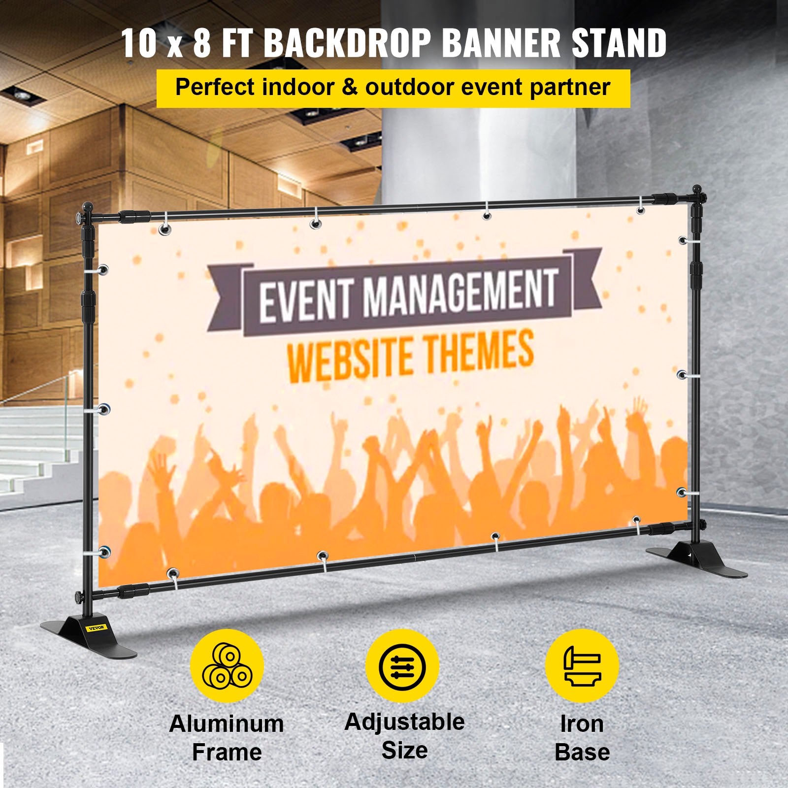 10 x 8 Ft Backdrop Banner Stand Adjustable Height and Width Newest Step and Repeat for Trade Show Wall Exhibitor Photo Booth Background