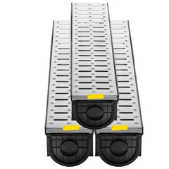 Trench Drain System, Channel Drain with Metal Grate, 5.9x5.1-Inch HDPE Drainage Trench, Black Plastic Garage Floor Drain, 3x39 Trench Drain Grate, with 3 End Caps, for Garden, Driveway-3 Pack