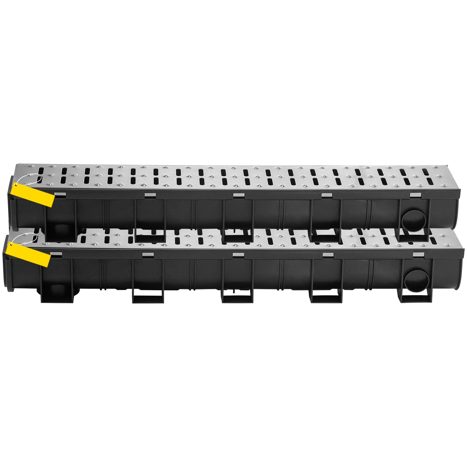 Trench Drain System, Channel Drain with Metal Grate, 5.9x5.1-Inch HDPE Drainage Trench, Black Plastic Garage Floor Drain, 3x39 Trench Drain Grate, with 3 End Caps, for Garden, Driveway-3 Pack