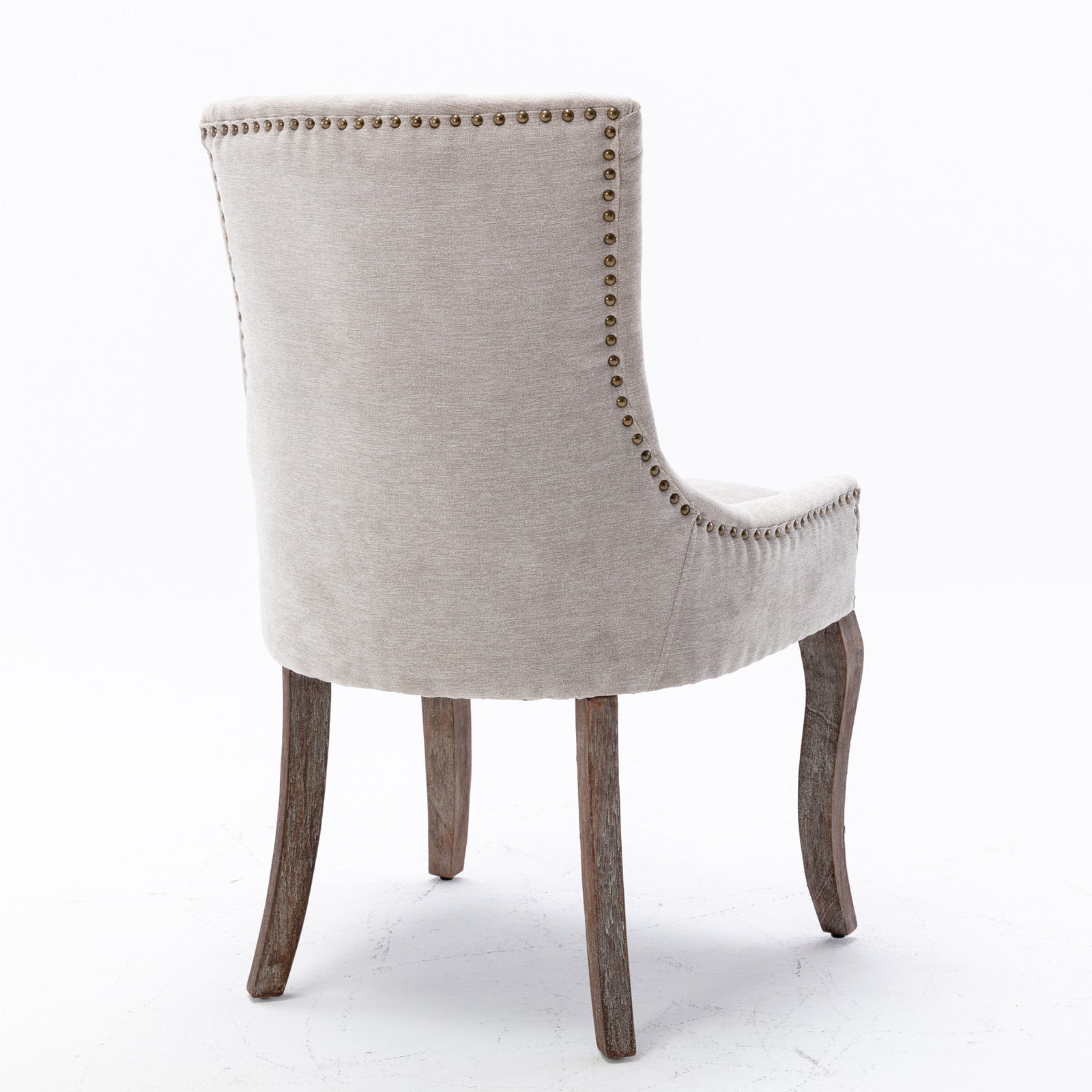 A&amp;A Furniture,Ultra Side Dining Chair，Thickened fabric chairs with neutrally toned solid wood legs， Bronze nail head，Set of 2，Beige