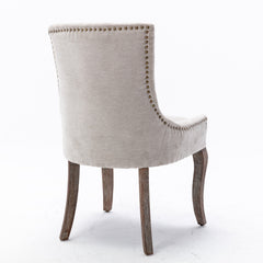 A&amp;A Furniture,Ultra Side Dining Chair，Thickened fabric chairs with neutrally toned solid wood legs， Bronze nail head，Set of 2，Beige