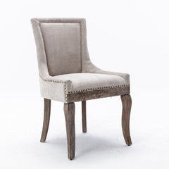 A&amp;A Furniture,Ultra Side Dining Chair，Thickened fabric chairs with neutrally toned solid wood legs， Bronze nail head，Set of 2，Beige