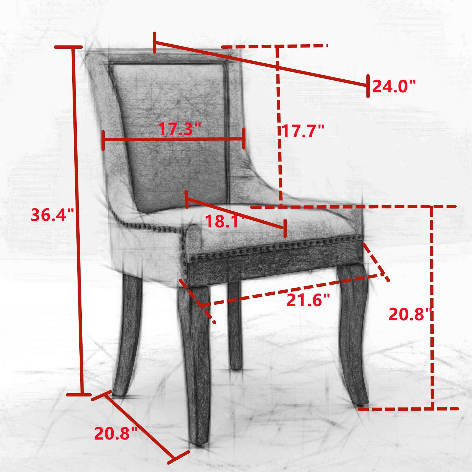 A&amp;A Furniture,Ultra Side Dining Chair，Thickened fabric chairs with neutrally toned solid wood legs， Bronze nail head，Set of 2，Beige