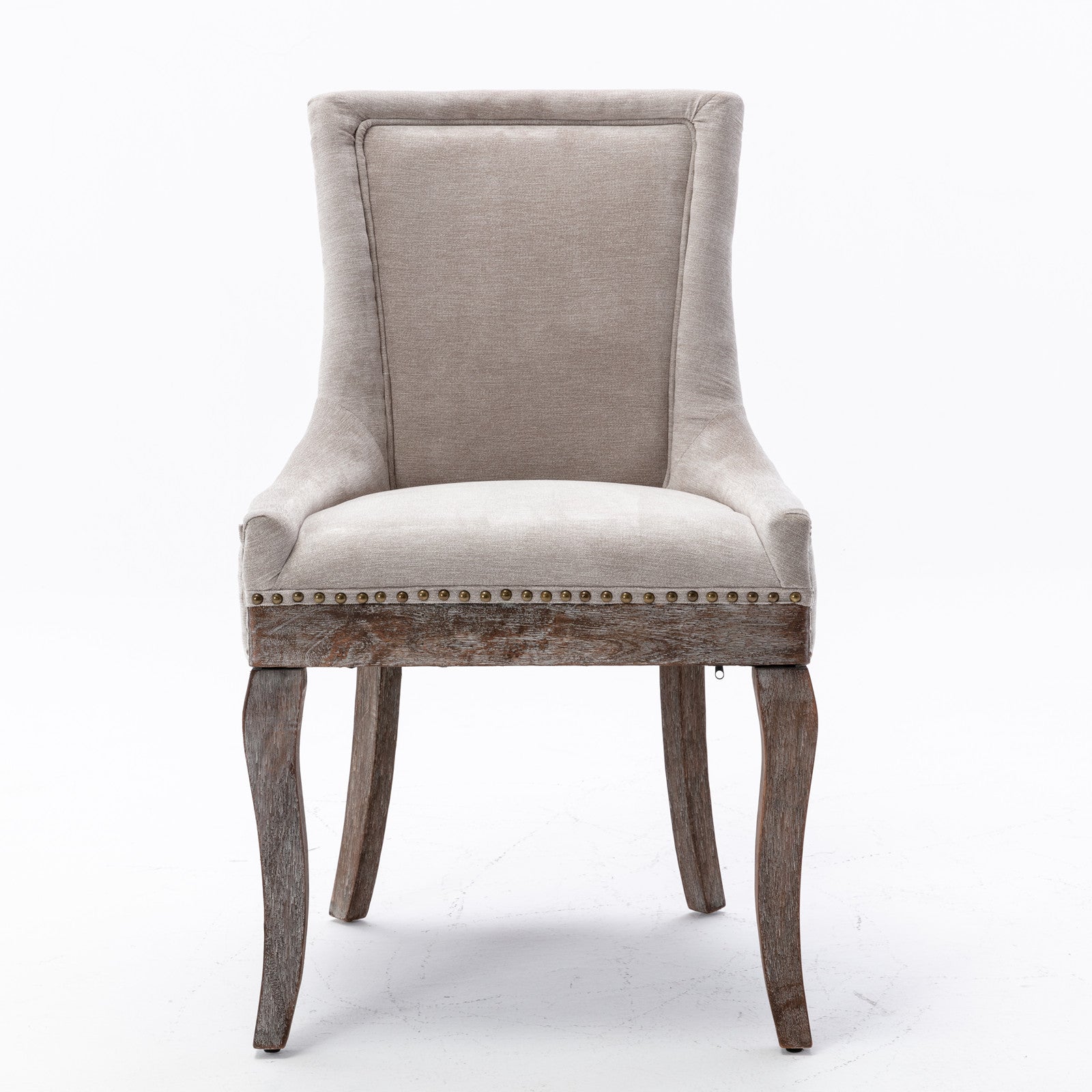 A&amp;A Furniture,Ultra Side Dining Chair，Thickened fabric chairs with neutrally toned solid wood legs， Bronze nail head，Set of 2，Beige