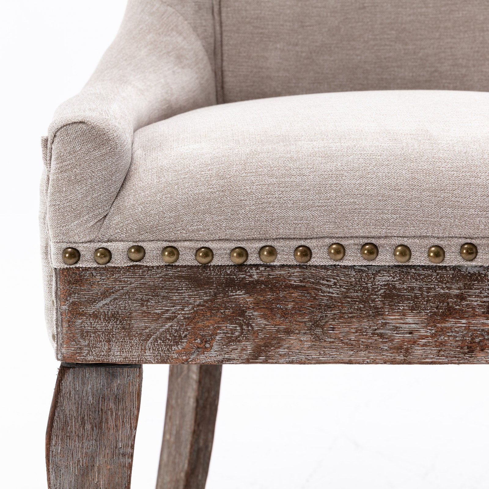 A&amp;A Furniture,Ultra Side Dining Chair，Thickened fabric chairs with neutrally toned solid wood legs， Bronze nail head，Set of 2，Beige