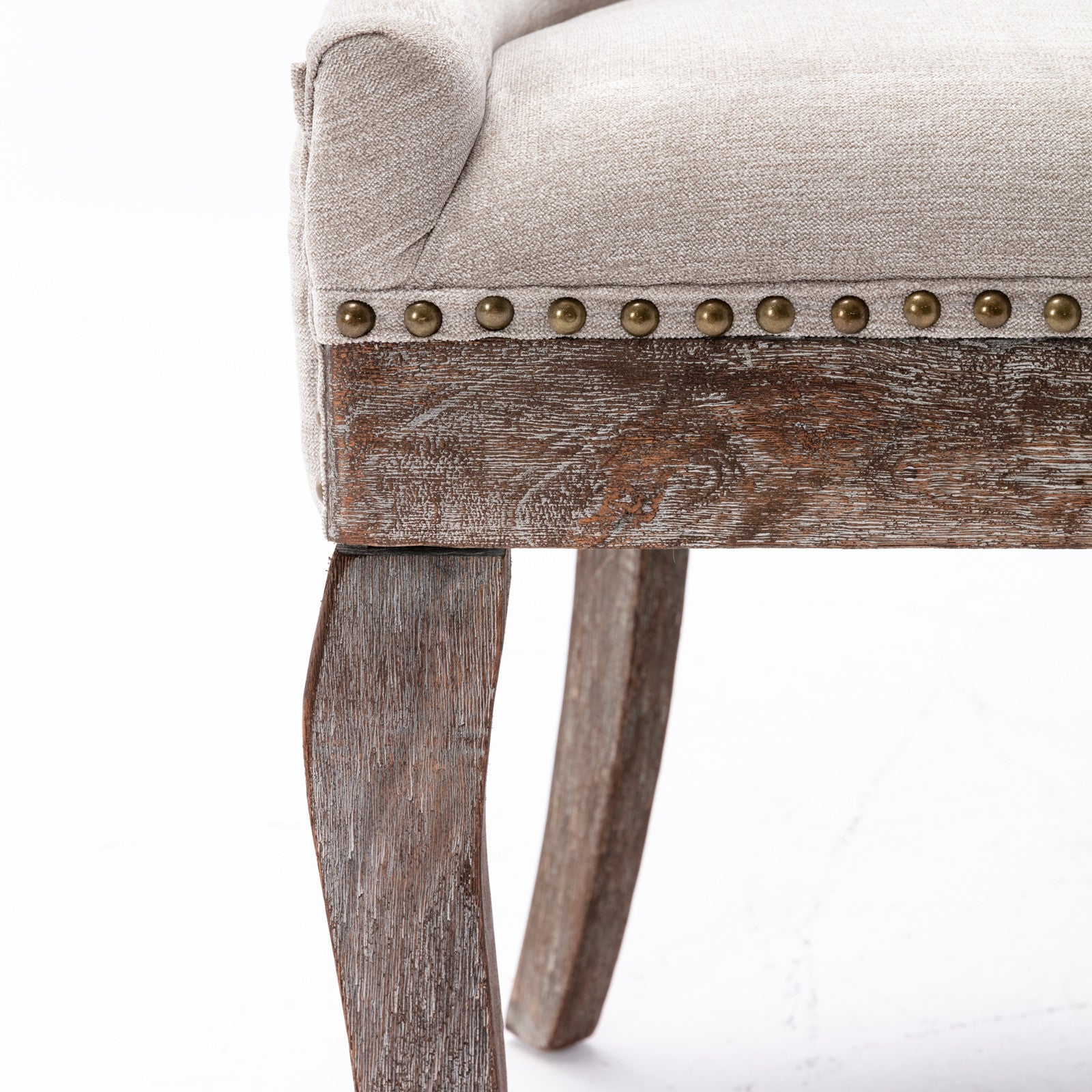 A&amp;A Furniture,Ultra Side Dining Chair，Thickened fabric chairs with neutrally toned solid wood legs， Bronze nail head，Set of 2，Beige
