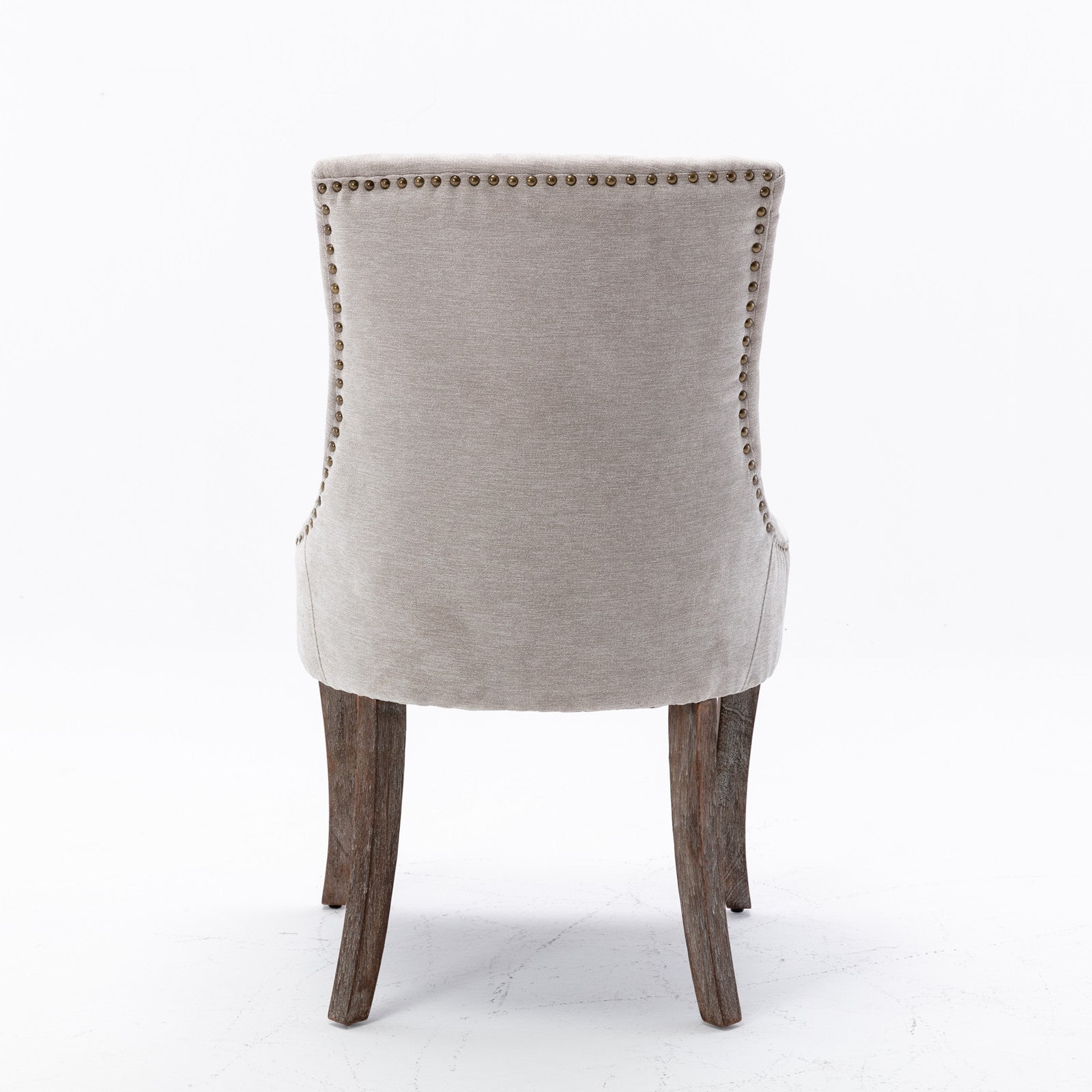 A&amp;A Furniture,Ultra Side Dining Chair，Thickened fabric chairs with neutrally toned solid wood legs， Bronze nail head，Set of 2，Beige