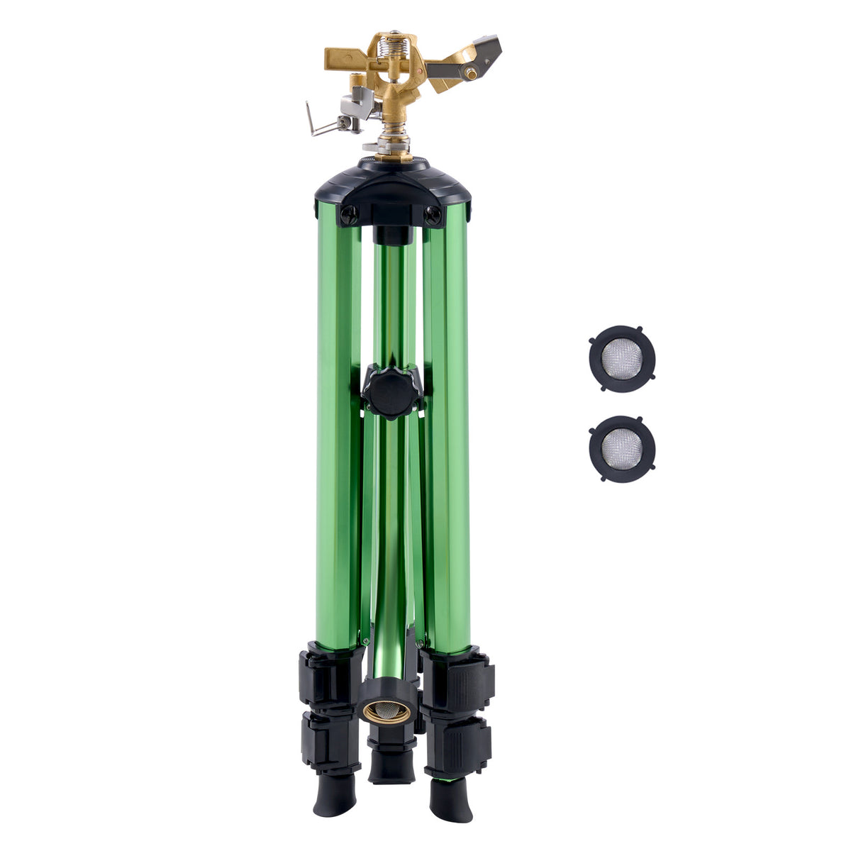 Impact Sprinkler on Tripod Base, Heavy Duty Tripod Sprinklers with Brass Head & 3/4" Connector, 360 Degree Large Area Coverage Irrigation Sprinkler, Adjustable Heights Sprinkler for Yard Green