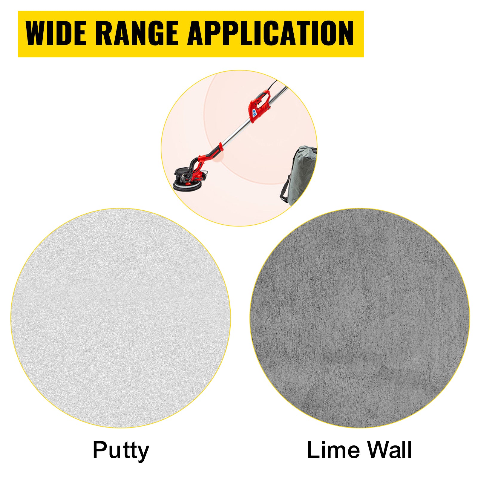 Drywall Sander 850W Electric, Electric Sander Variable Speed 800-1750RPM, Drywall Sander Foldable Sheetrock Sander, with Telescope Handle, Vacuum Bag Drywall Sanders 6 Sand Pads