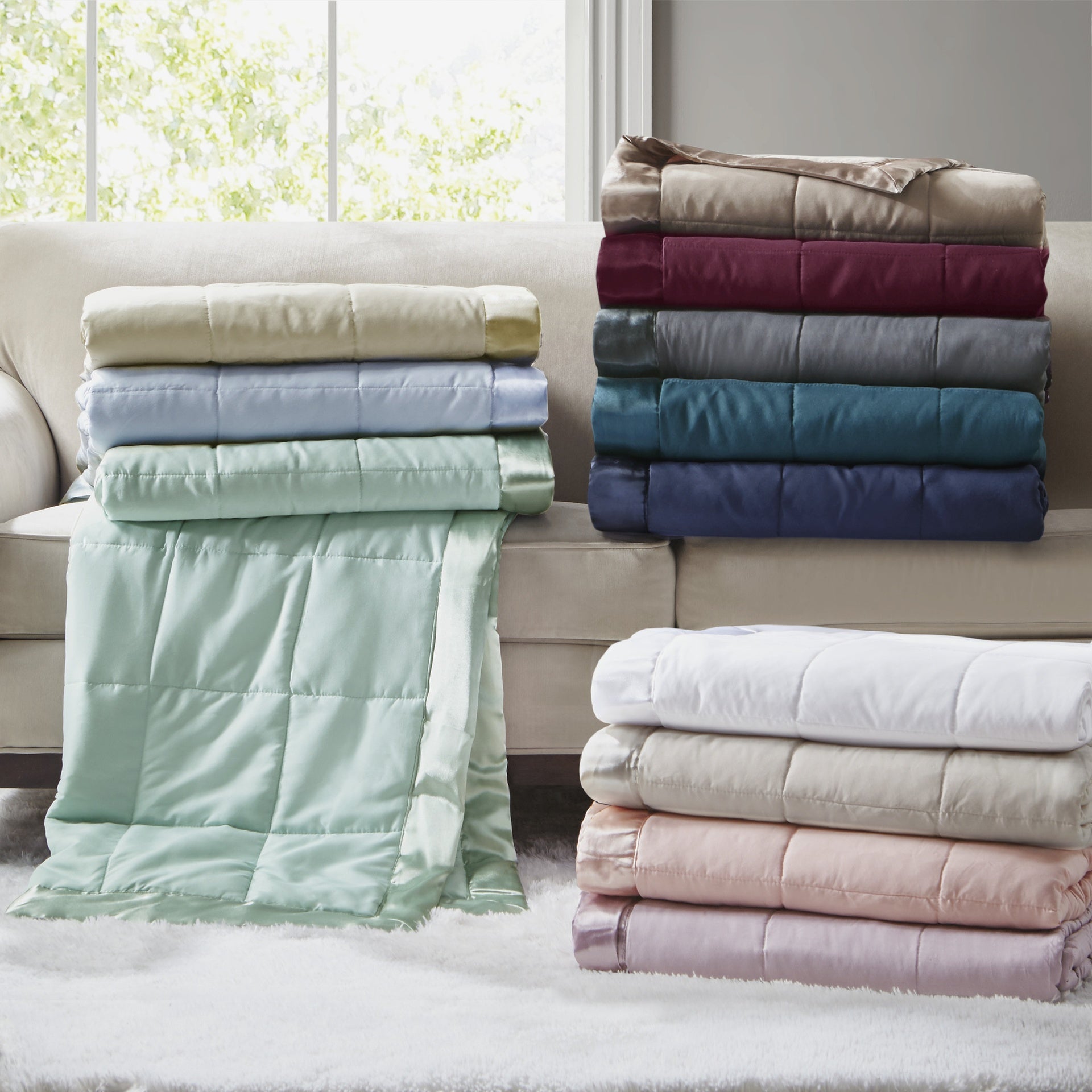 Lightweight Down Alternative Blanket with Satin Trim Blush Twin
