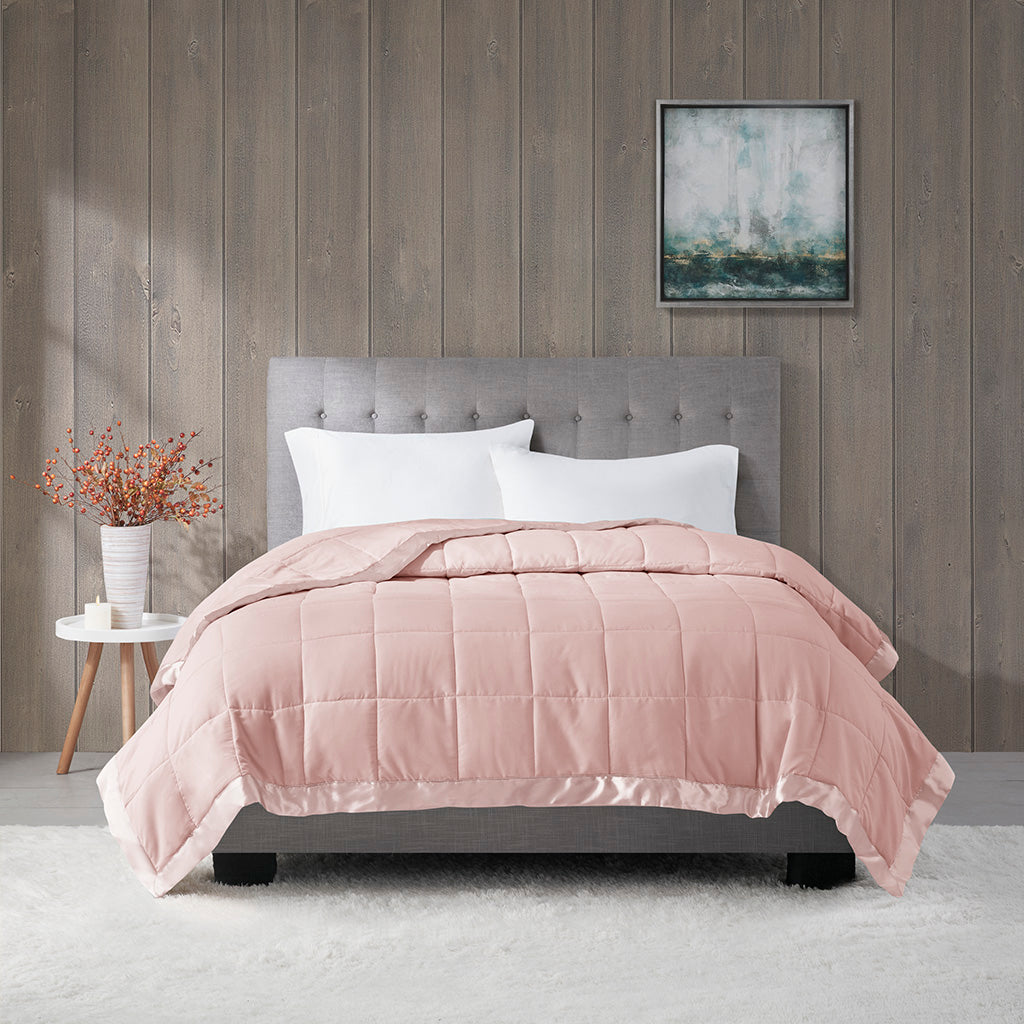 Lightweight Down Alternative Blanket with Satin Trim Blush Twin