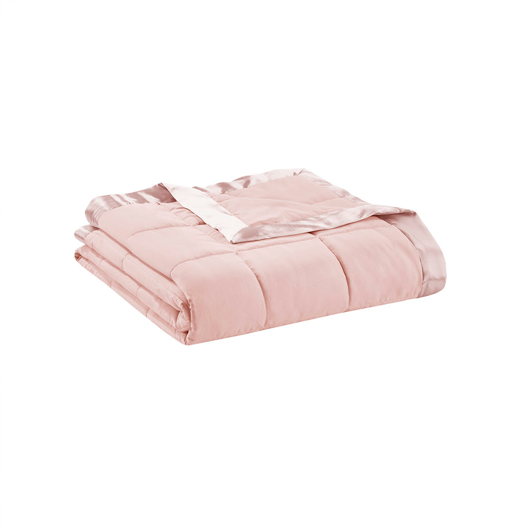 Lightweight Down Alternative Blanket with Satin Trim Blush Twin