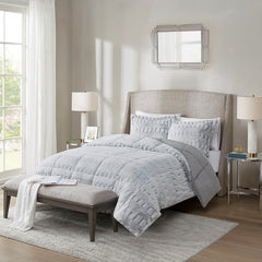 Full/Queen Back Print Long Fur Comforter Mini Set