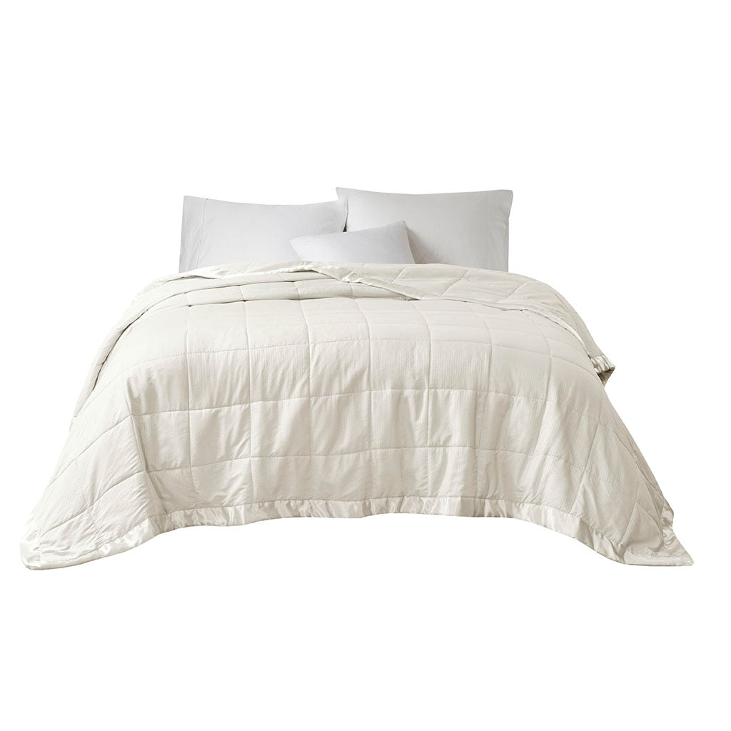 Oversized Down Alternative Blanket with Satin Trim Ivory King