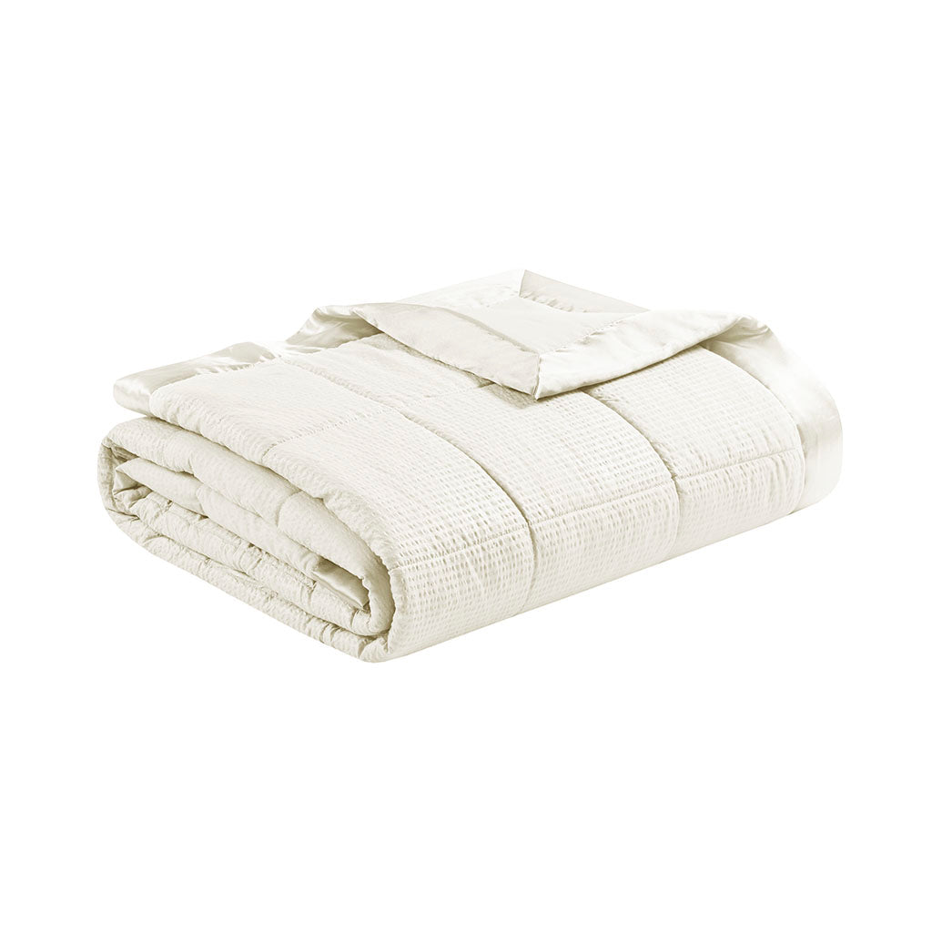 Oversized Down Alternative Blanket with Satin Trim Ivory King