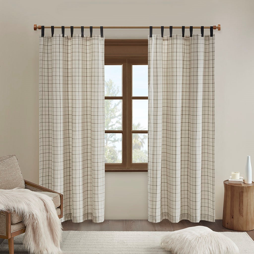 Plaid Faux Leather Tab Top Curtain Panel with Fleece Lining(Only 1 Pc Panel)