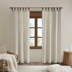 Plaid Faux Leather Tab Top Curtain Panel with Fleece Lining(Only 1 Pc Panel)