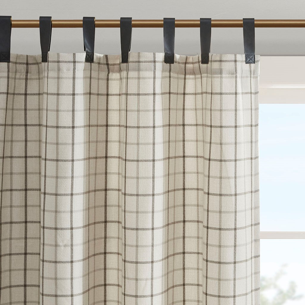 Plaid Faux Leather Tab Top Curtain Panel with Fleece Lining(Only 1 Pc Panel)