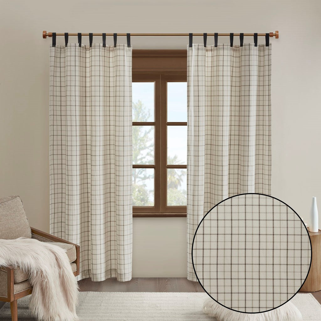 Plaid Faux Leather Tab Top Curtain Panel with Fleece Lining(Only 1 Pc Panel)