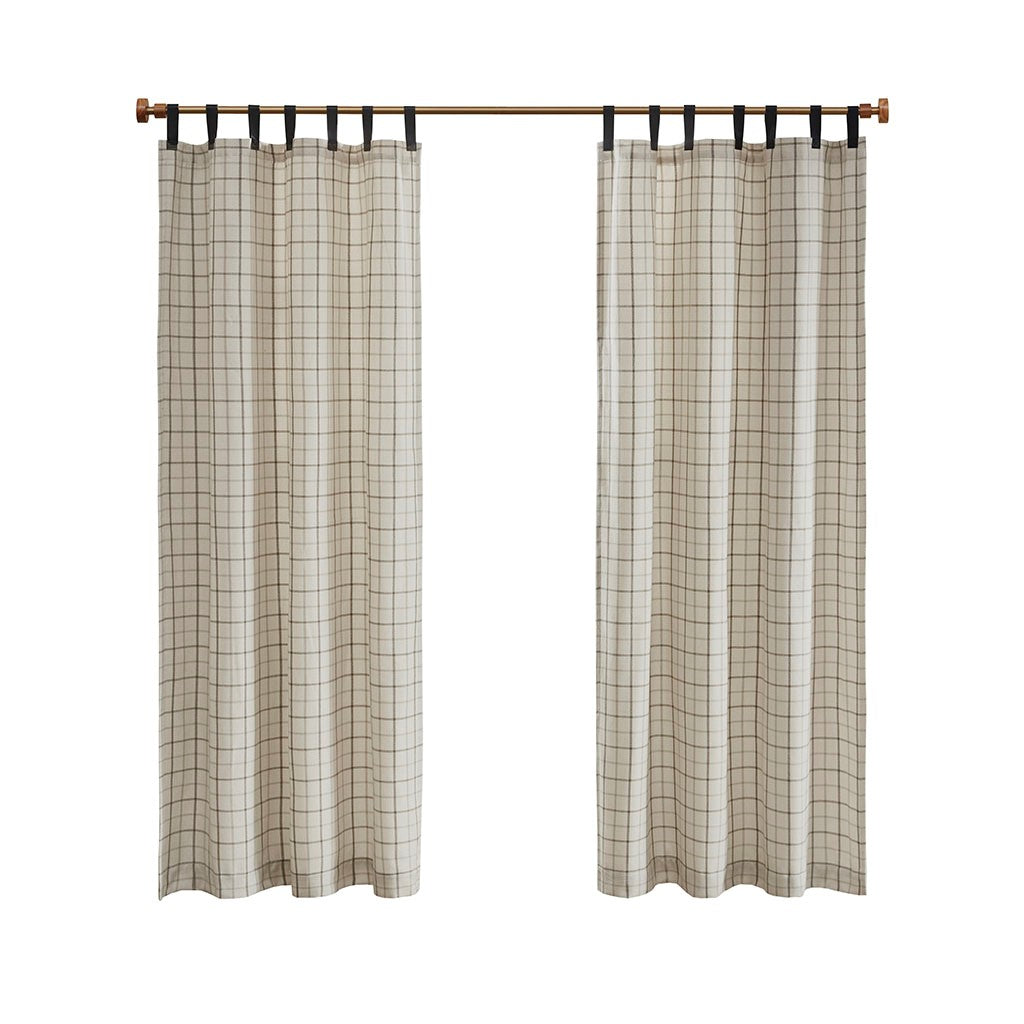 Plaid Faux Leather Tab Top Curtain Panel with Fleece Lining(Only 1 Pc Panel)