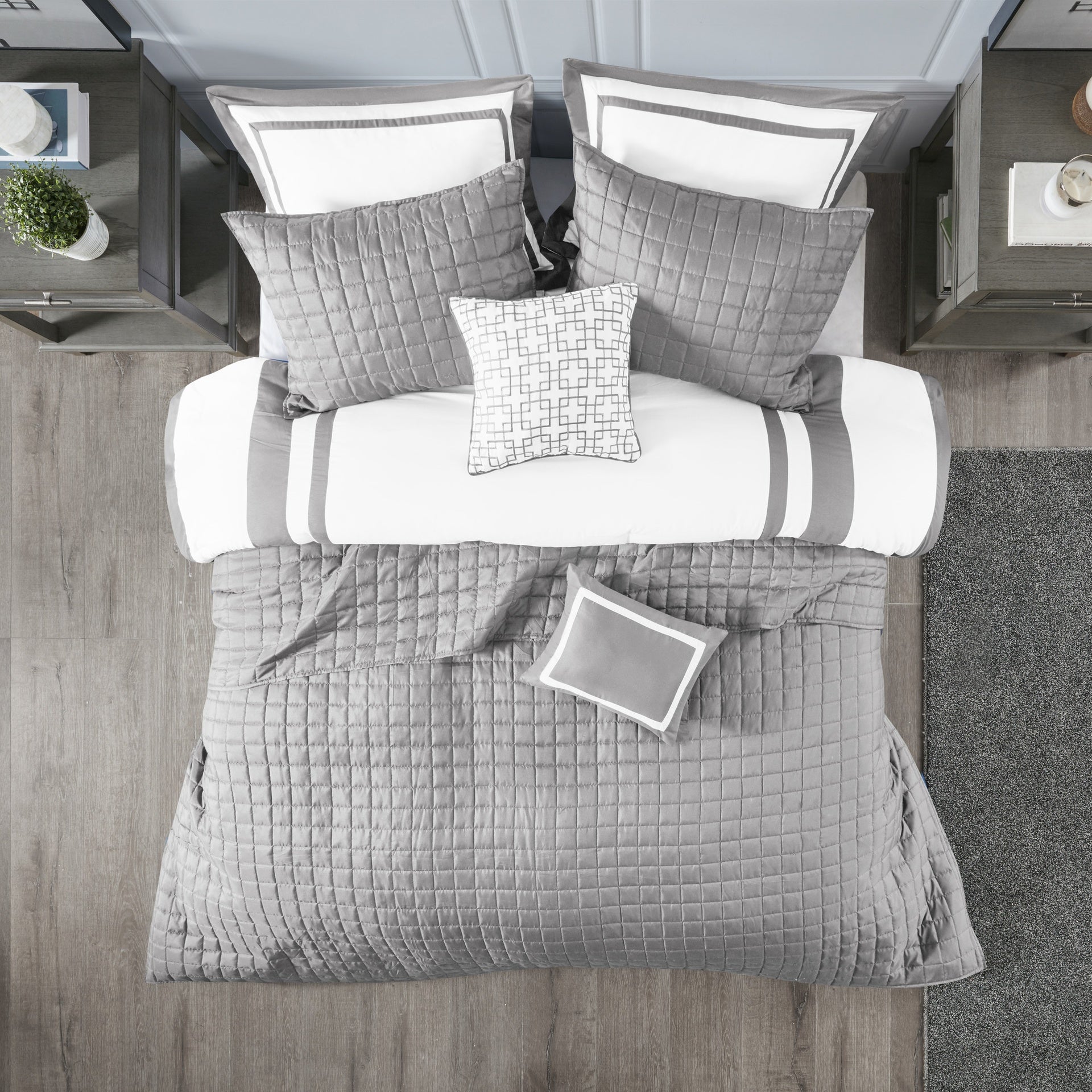 8 Piece Comforter and Quilt Set Collection Grey King/Cal King