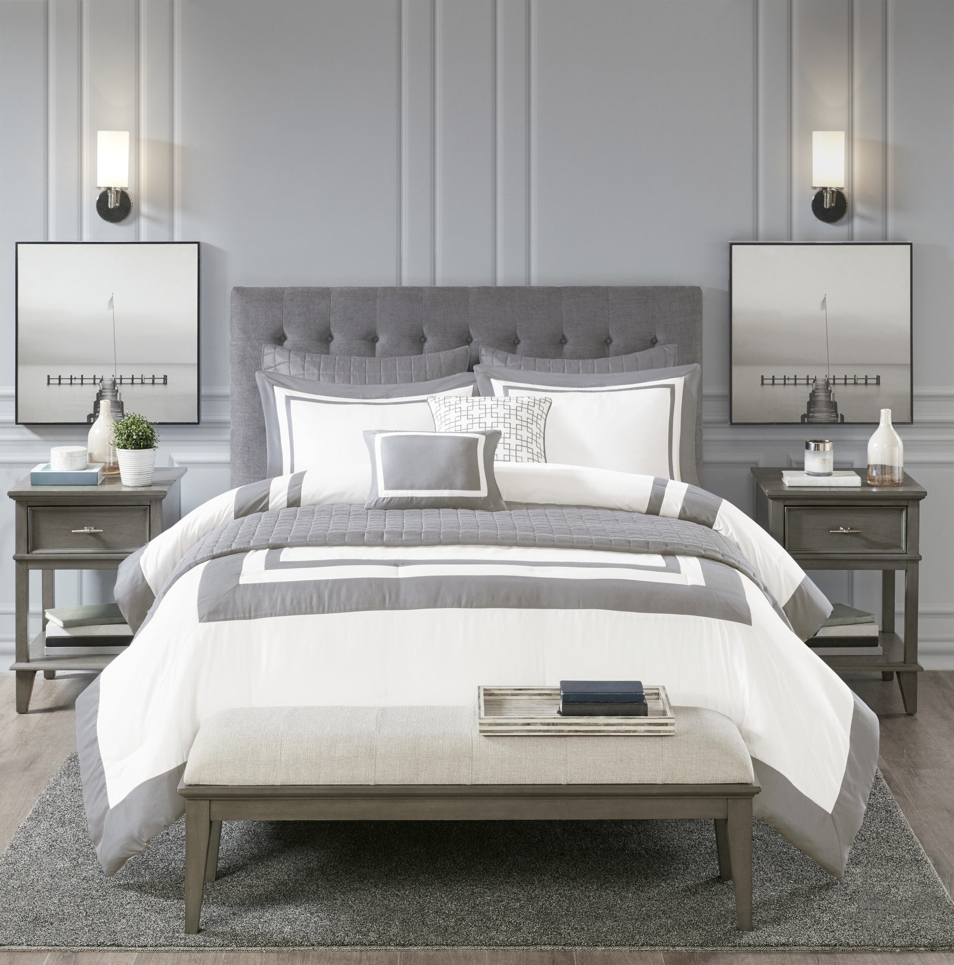 8 Piece Comforter and Quilt Set Collection Grey King/Cal King
