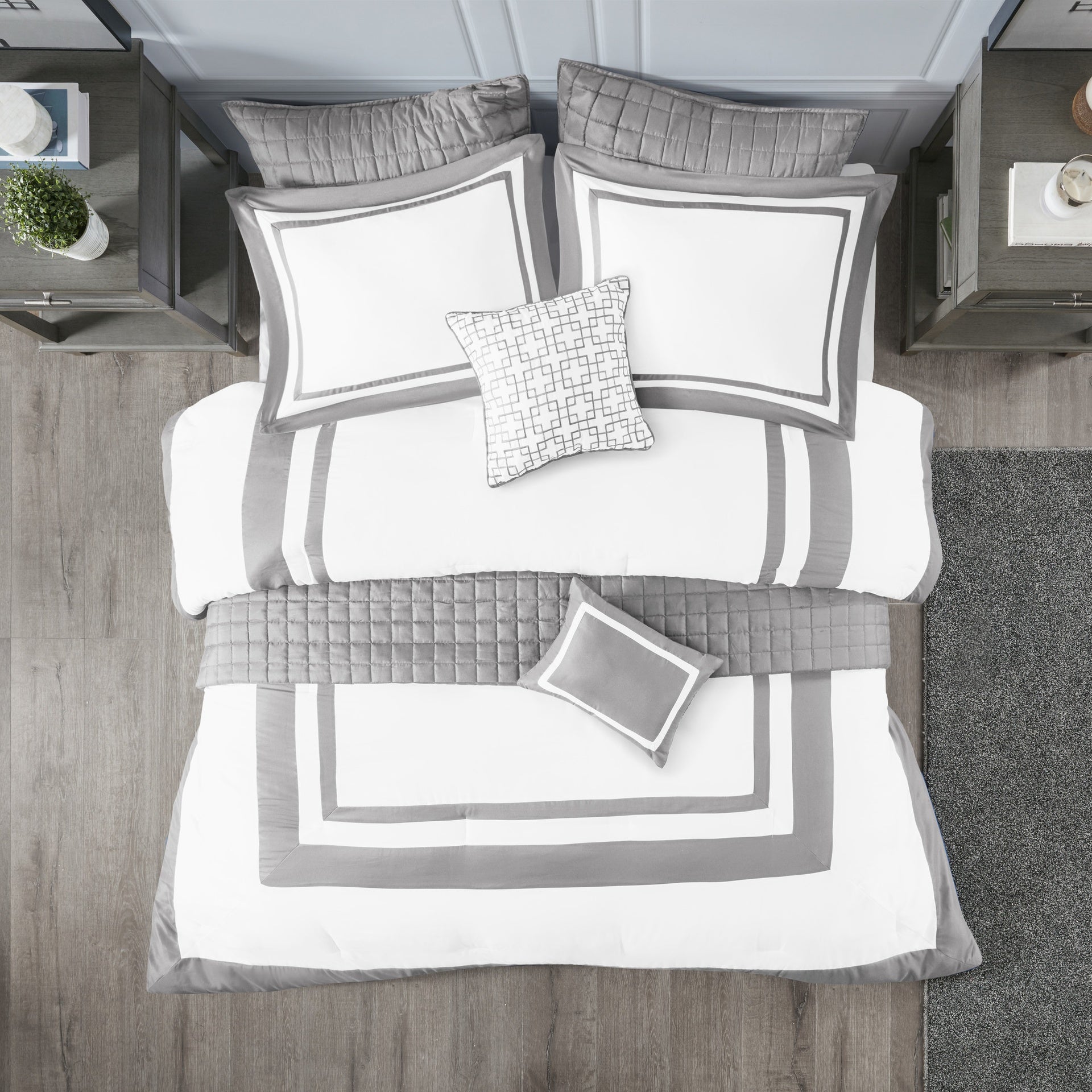 8 Piece Comforter and Quilt Set Collection Grey King/Cal King
