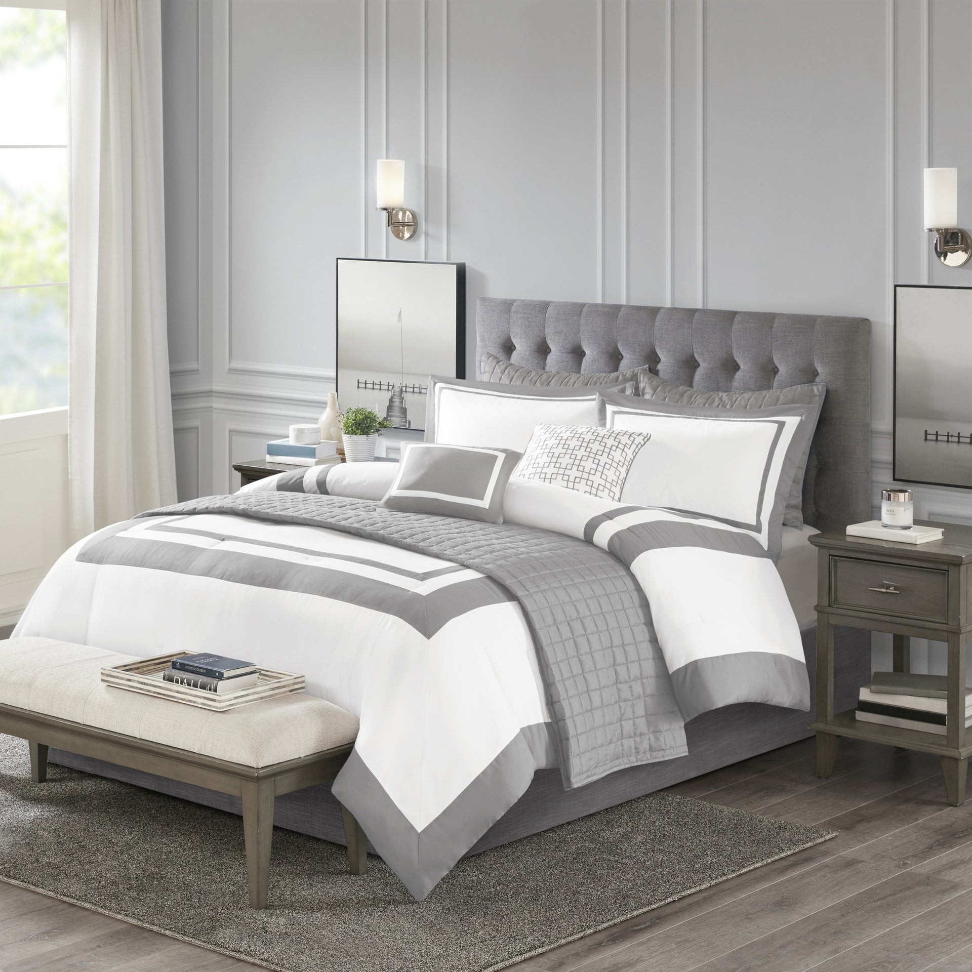 8 Piece Comforter and Quilt Set Collection Grey King/Cal King
