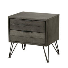 Contemporary Three-Tone Gray Finish Nightstand Perched atop Metal Legs Acacia Veneer Modern Bedroom Furniture