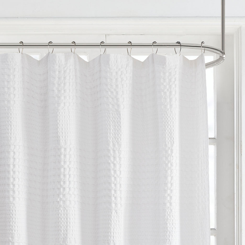 Super Waffle Textured Solid Shower Curtain