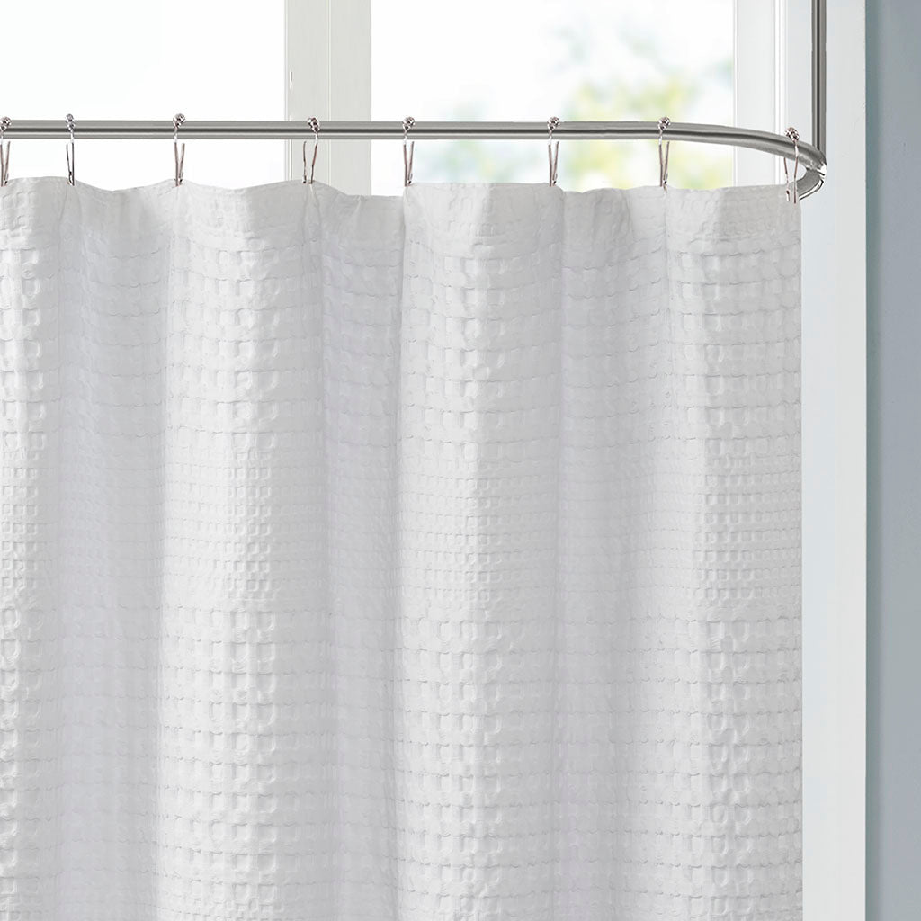 Super Waffle Textured Solid Shower Curtain