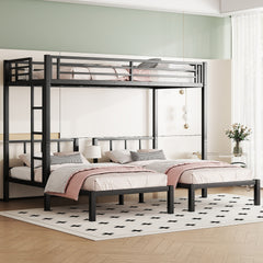 Twin over Twin & Twin Bunk Beds for 3, Twin XL over Twin & Twin Bunk Bed Metal Triple Bunk Bed, Black
