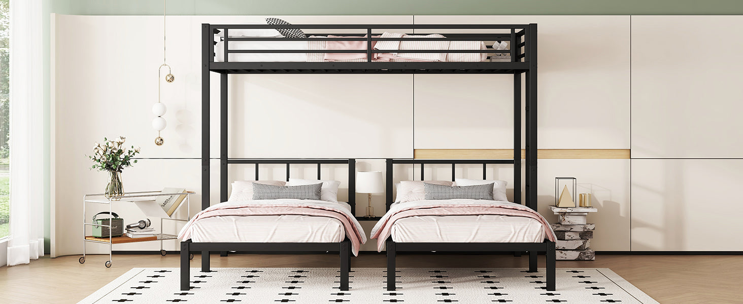 Twin over Twin & Twin Bunk Beds for 3, Twin XL over Twin & Twin Bunk Bed Metal Triple Bunk Bed, Black