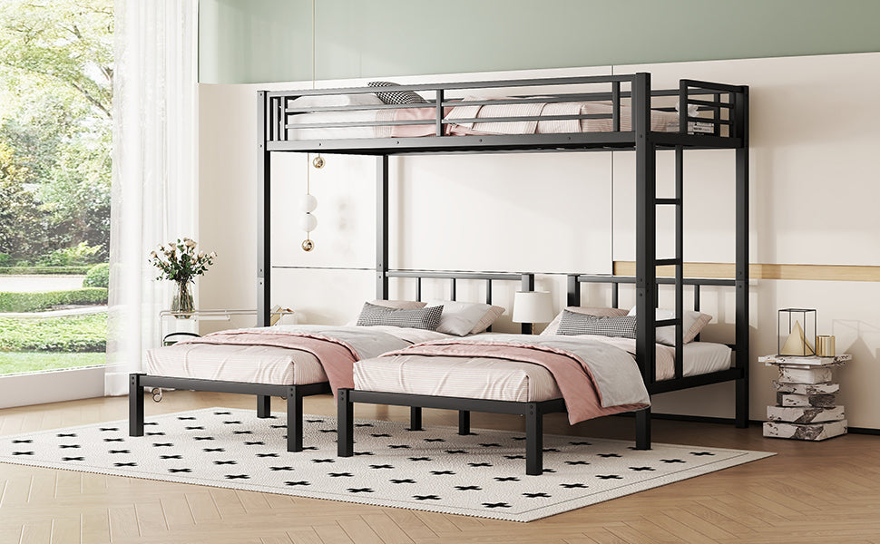Twin over Twin & Twin Bunk Beds for 3, Twin XL over Twin & Twin Bunk Bed Metal Triple Bunk Bed, Black