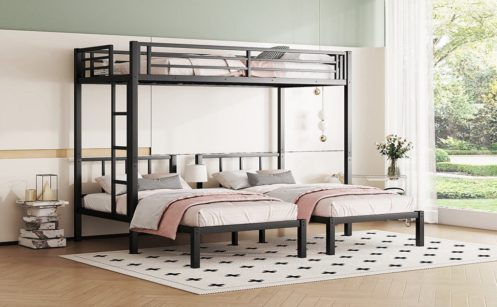 Twin over Twin & Twin Bunk Beds for 3, Twin XL over Twin & Twin Bunk Bed Metal Triple Bunk Bed, Black
