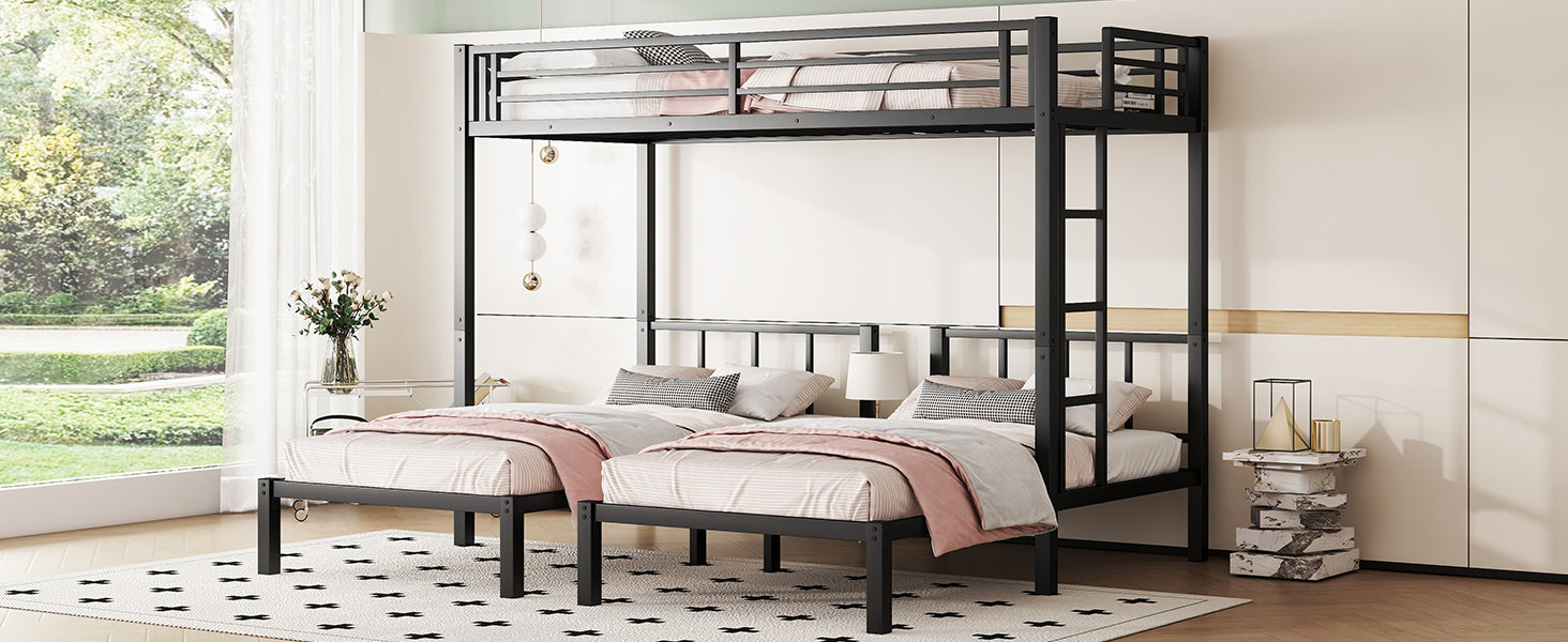 Twin over Twin & Twin Bunk Beds for 3, Twin XL over Twin & Twin Bunk Bed Metal Triple Bunk Bed, Black