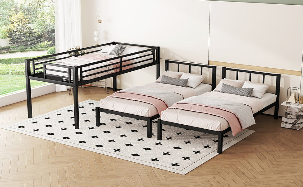 Twin over Twin & Twin Bunk Beds for 3, Twin XL over Twin & Twin Bunk Bed Metal Triple Bunk Bed, Black