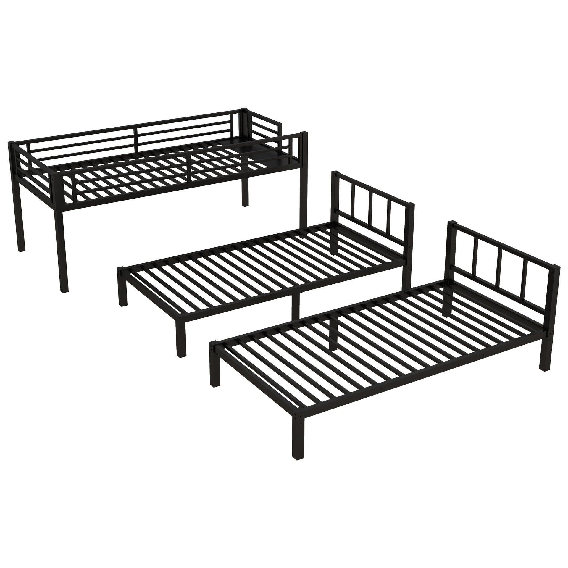 Twin over Twin & Twin Bunk Beds for 3, Twin XL over Twin & Twin Bunk Bed Metal Triple Bunk Bed, Black