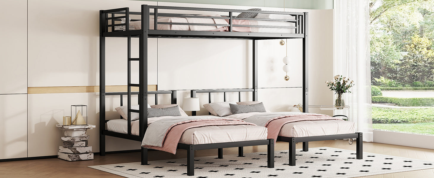 Twin over Twin & Twin Bunk Beds for 3, Twin XL over Twin & Twin Bunk Bed Metal Triple Bunk Bed, Black