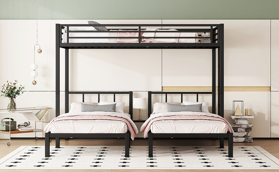 Twin over Twin & Twin Bunk Beds for 3, Twin XL over Twin & Twin Bunk Bed Metal Triple Bunk Bed, Black