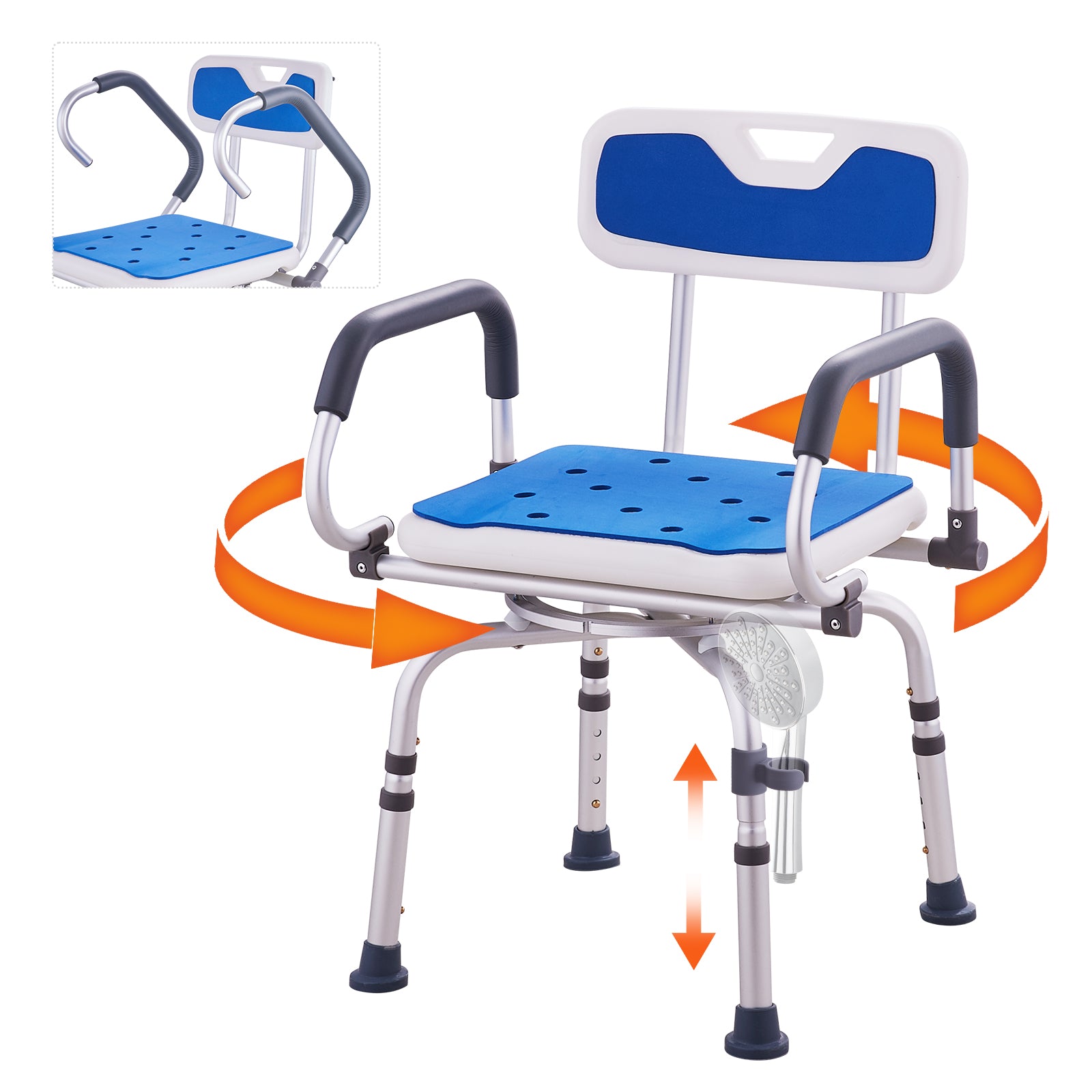 Shower Chair 360° Swivel Bathtub Shower Seat with Pivoting Arms 400LBS