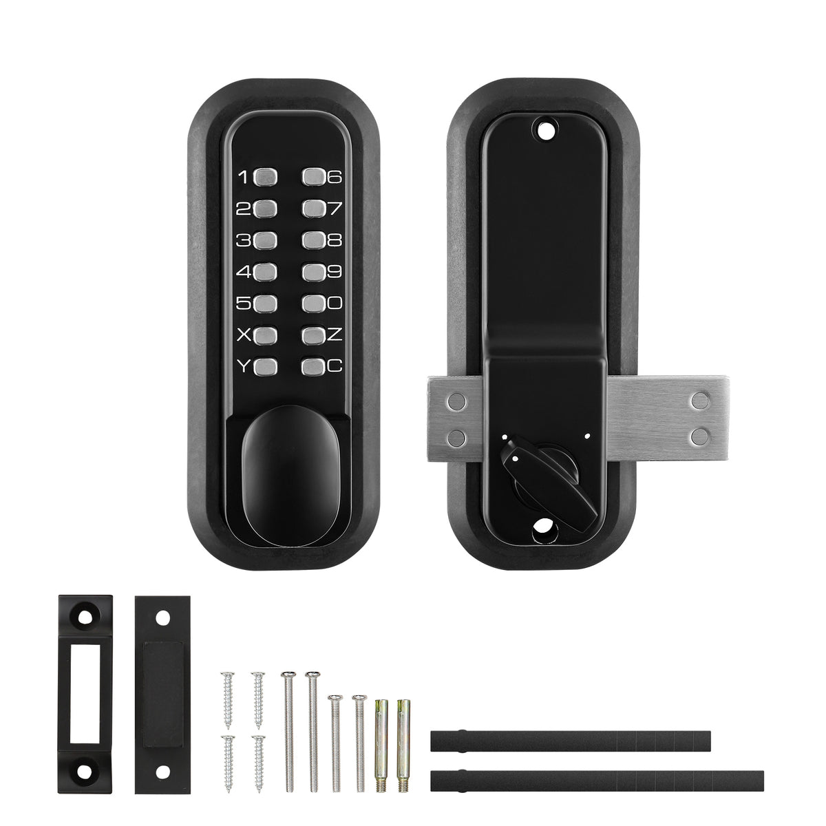Mechanical Keyless Entry Door Lock, 14 Digit Keypad, Outdoor Gate Door Locks Set with Surface-mounted Latch, Water-proof Zinc Alloy, Keypad and Knob, Easy to Install, for Garden, Garage, Yard