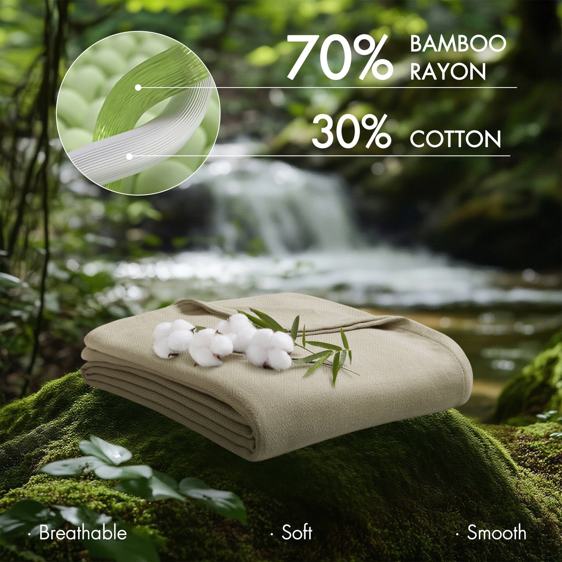 1-Piece King Rayon from Bamboo Cotton Blanket, Khaki