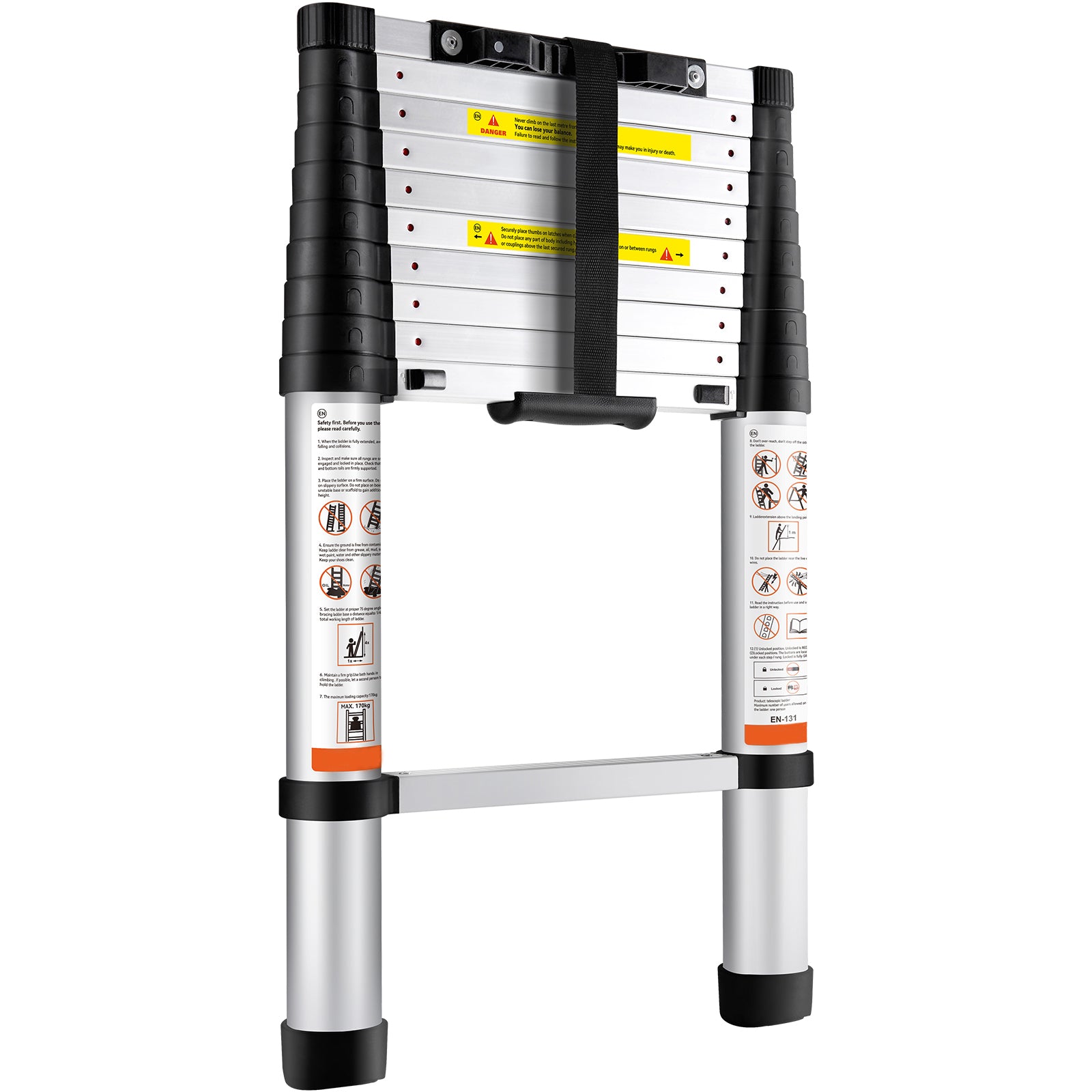 Telescoping Ladder Aluminum Extension Step 10.5 ft Multi-purpose Portable