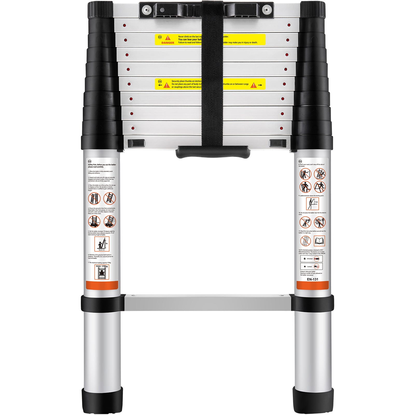 Telescoping Ladder Aluminum Extension Step 10.5 ft Multi-purpose Portable