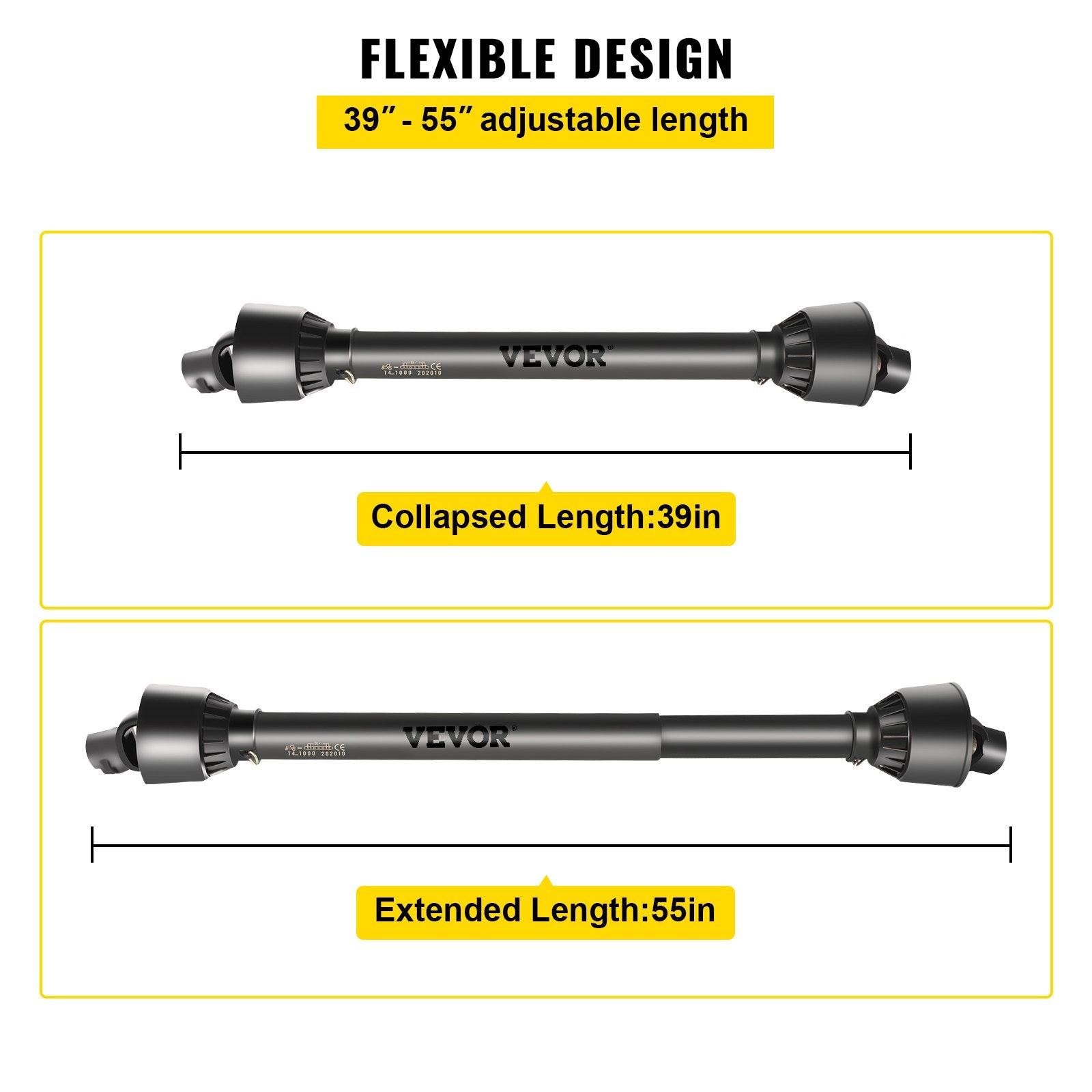 PTO Shaft 1 3/8" PTO Drive Shaft, 6 Spline End Round End PTO Driveline Shaft, Series 4 Tractor PTO Shaft, 39"-55" Brush Hog PTO Shaft, Black PTO Shaft for Bush Hog/Finish Mower/Rotary Cutter