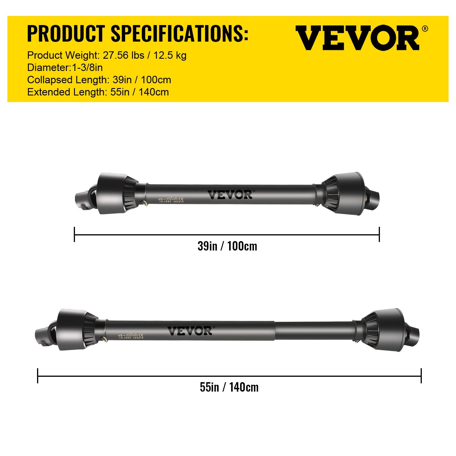 PTO Shaft 1 3/8" PTO Drive Shaft, 6 Spline End Round End PTO Driveline Shaft, Series 4 Tractor PTO Shaft, 39"-55" Brush Hog PTO Shaft, Black PTO Shaft for Bush Hog/Finish Mower/Rotary Cutter