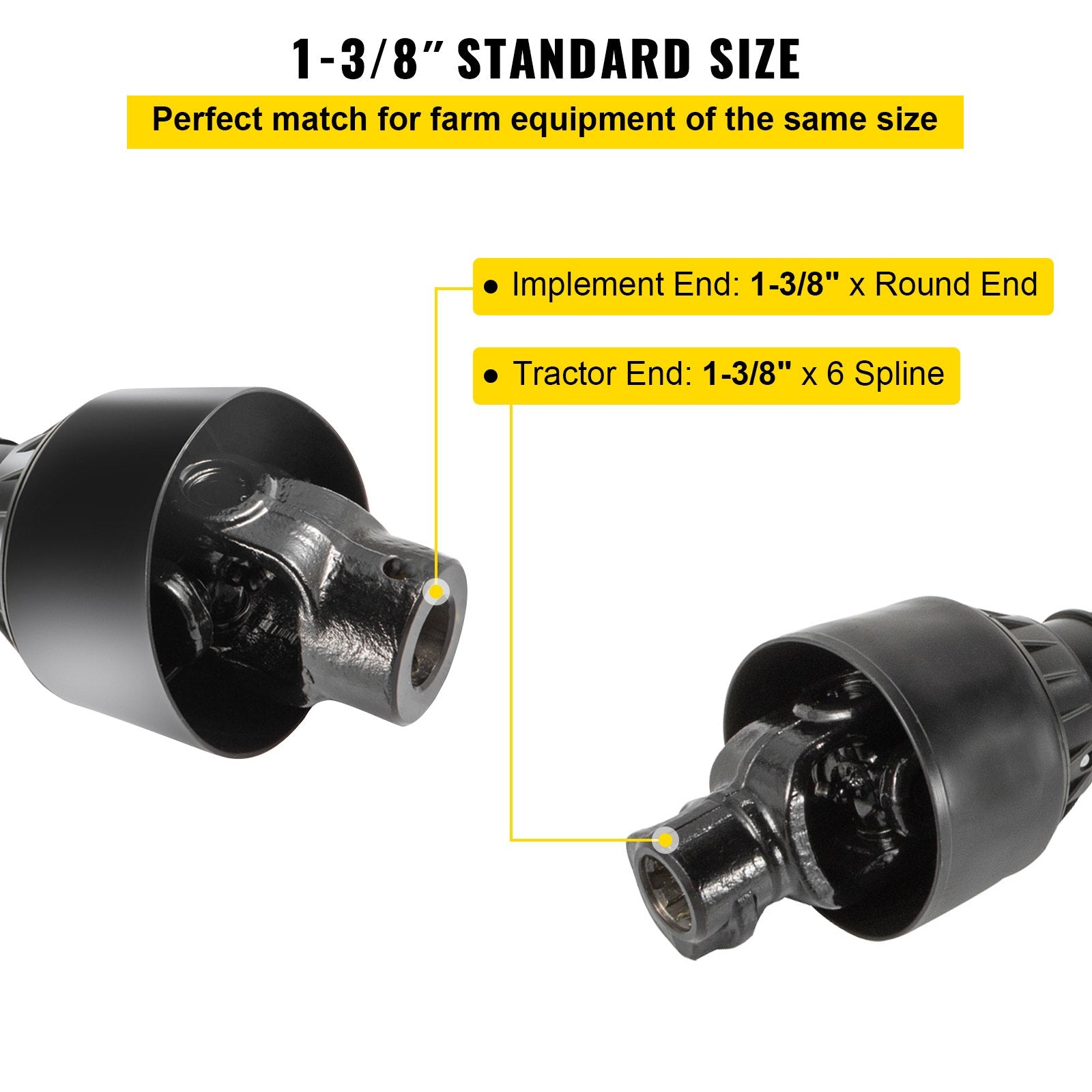 PTO Shaft 1 3/8" PTO Drive Shaft, 6 Spline End Round End PTO Driveline Shaft, Series 4 Tractor PTO Shaft, 39"-55" Brush Hog PTO Shaft, Black PTO Shaft for Bush Hog/Finish Mower/Rotary Cutter