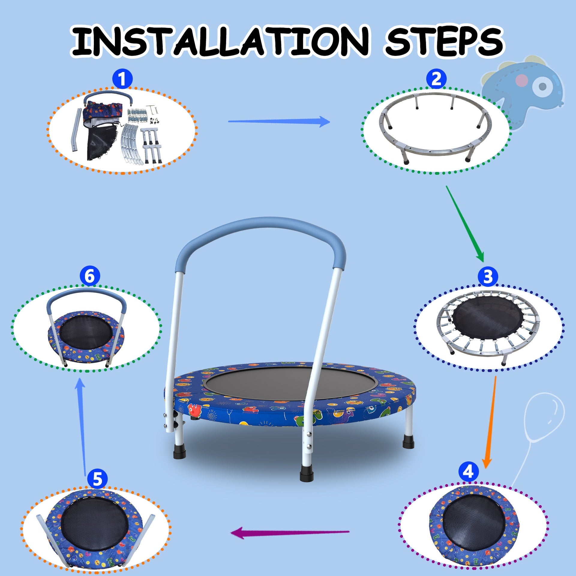 36inch Mini Trampoline for Kids Ages 1-6 Indoor Outdoor Trampoline with Handle Fun for Kids